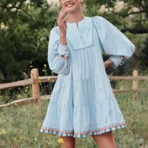 Tuckernuck Dress Chambray Stripe Fringe Jen Mini‎ Sz XL
